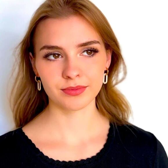 Gold Hoop Crystal Link Drop Earrings - NEW - Picture 3 of 4